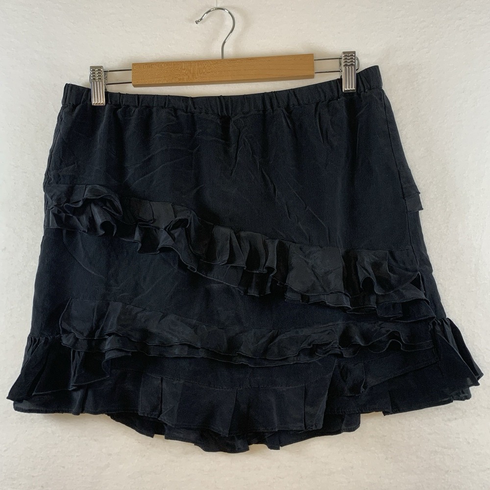 Womens Silk Ruffle Mini Skirt Sz 8 Black‎ Feminine Dark Coquette Girlie Ballet